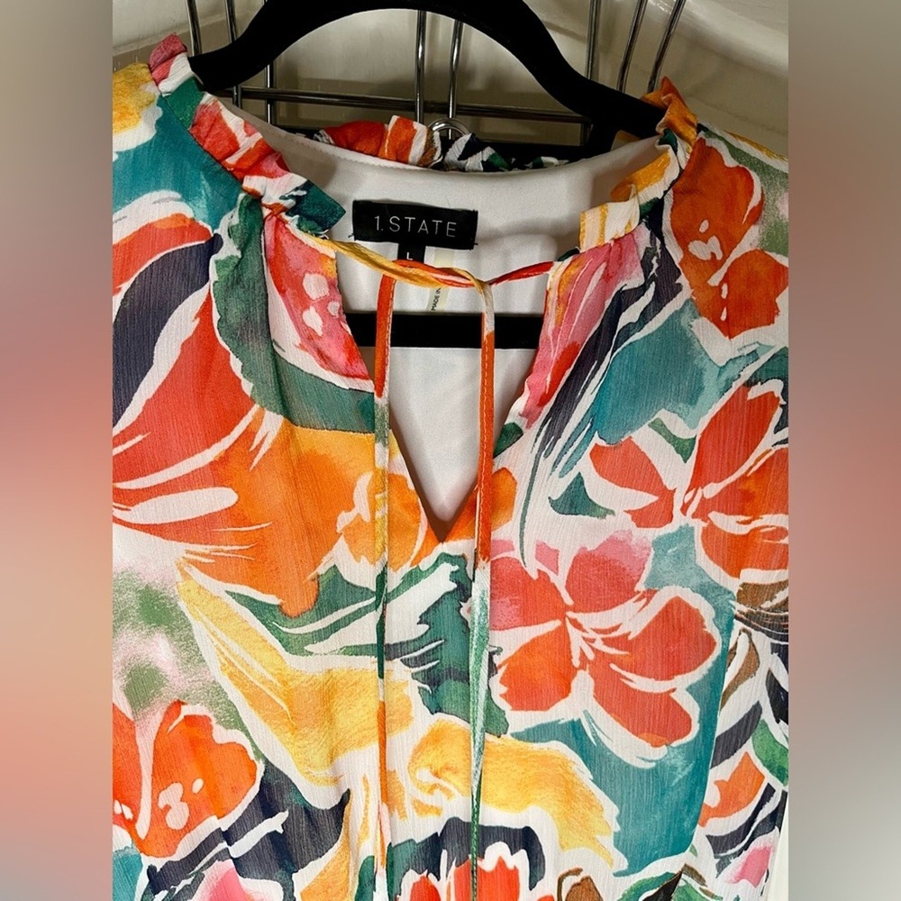 1. State Size L Tiered Sleeveless Multicolor Ruffle Floral Maxi Dress smocked - Picture 3 of 9